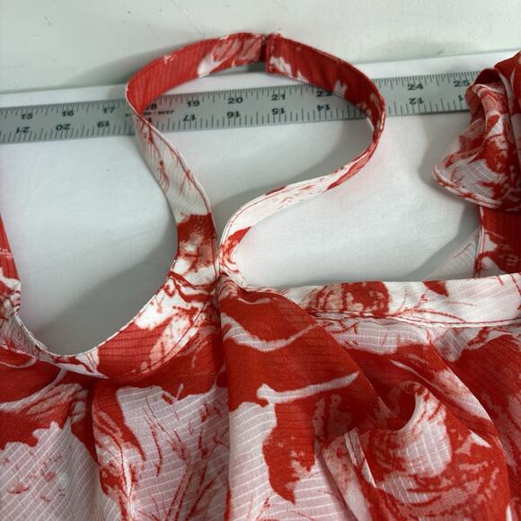 Chelsea28 Womens Red Floral Halter Ruffle Midi Dress Size M Boho Fairy Statement - Picture 10 of 16